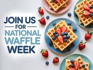 Celebrate national waffle week with delicious waffles topped with fresh strawberries and blueberries