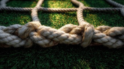 Knotted Rope Net Corner on Grass