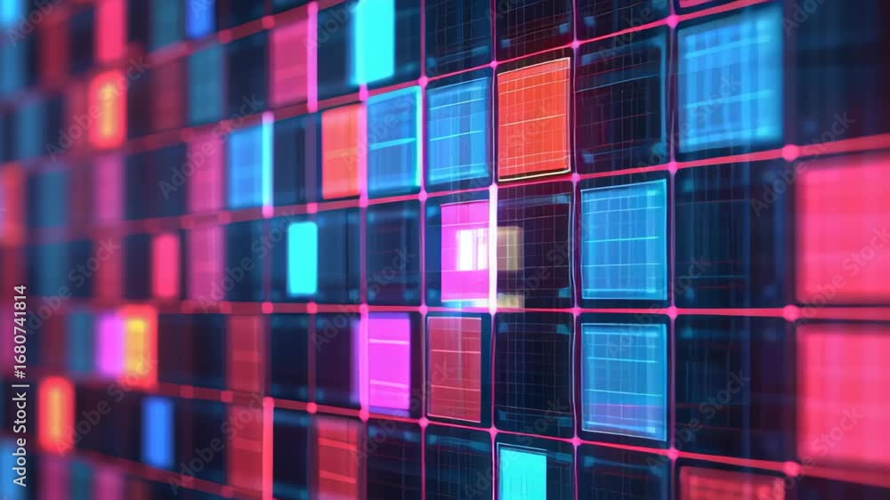Aufkleber digital time management with colorful illuminated glowing squares showing goal setting and routine f