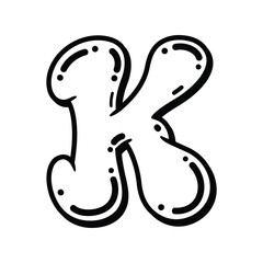 Hand drawn bubble letter k alphabet typography doodle art isolated vector