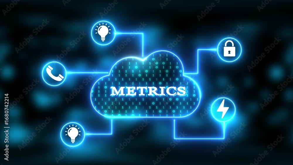 Aufkleber cloud computing metrics network with icons for security, communication, and growth data technology