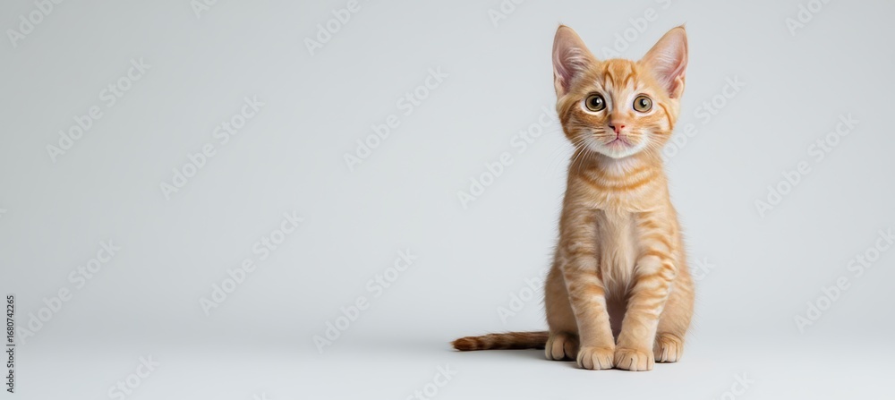 Poster charming ginger kitten posing elegantly in a professional studio setting with soft lighting effects