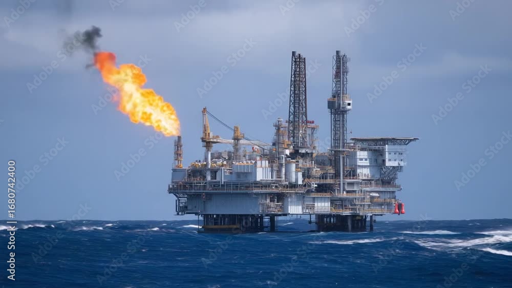 Poster explore the dynamic energy extraction processes on a large offshore oil platform with flare stacks a