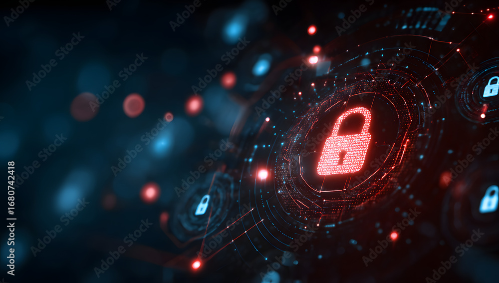 Poster cyber ​​security and data protection, internet netwok security, protect busines and financial transa
