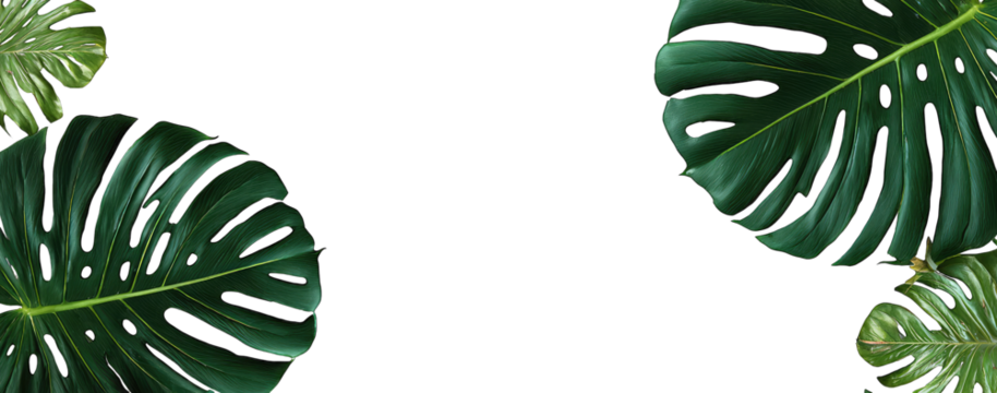 Dark background with vibrant green monstera leaves