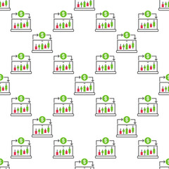 Candlestick Chart on Laptop Screen vector Online Crypto Trading seamless pattern