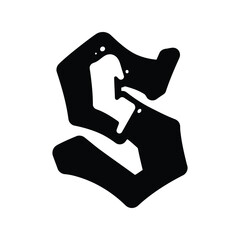 Gothic style letter s black silhouette typography vintage alphabet emblem vector