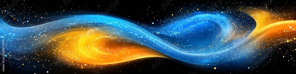 Poster abstract visualization of swirling gradient flow with energetic light forms and vibrant colors