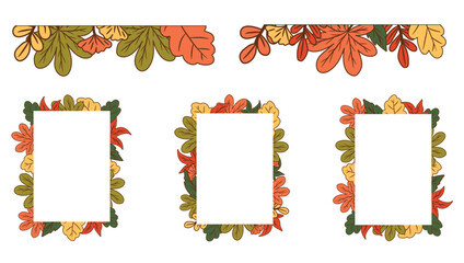 Colorful frames and borders made of autumn leaves for your autumn design projects, a set of autumn frames, flat vector design for postcards.