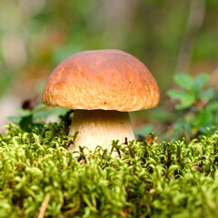 Single mushroom in moss