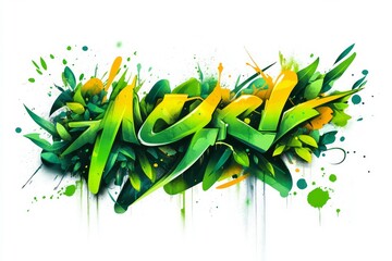 Vivid green graffiti with dynamic flowing style. Neural network AI generated