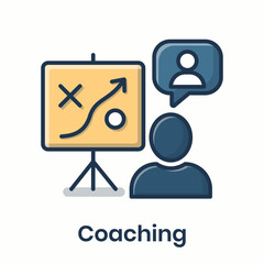 Coaching illustration with mentor and strategy board. Coaching icon with mentor and strategy board for training concept