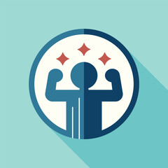 Strong person illustration with sparkles. Strong person icon with sparkles for confidence achievement motivation success concept