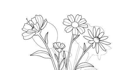 Flowers bloom in a botanical arrangement. Floral illustration, spring, nature, garden, blossom