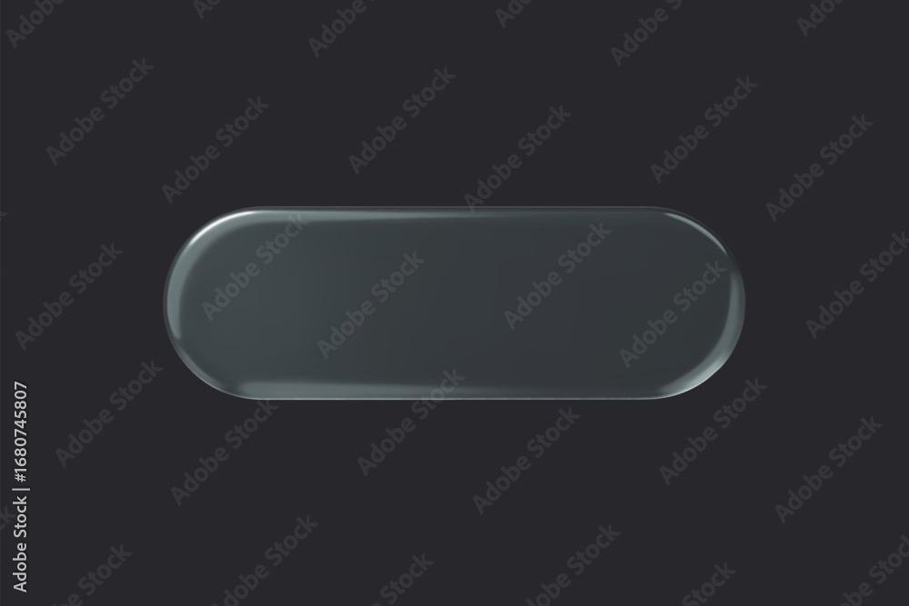 Poster glass rounded rectangle transparent button on dark background. 3d vector realistic ui icon.