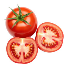 Fresh ripe red tomatoes one whole and two halved for healthy eating