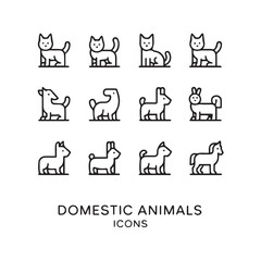 
Domestic animals outline icon set