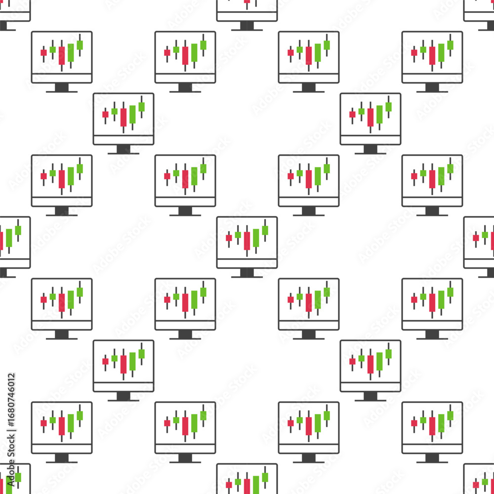 Poster pc screen with candlestick chart vector trading and investment broker seamless pattern