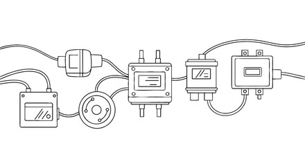 Connected components and wires create a network. Electrical system, wiring, technology, circuitry, automation, electronics, mechanical, cyber.