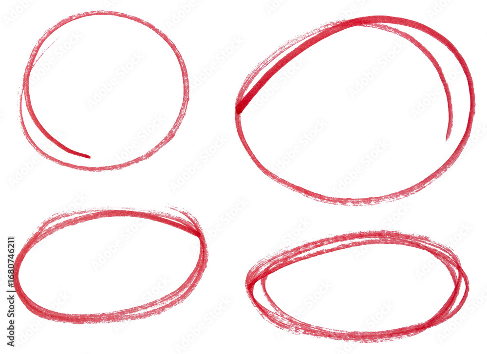 Poster set of red highlight circles on transparent background cut out design elements