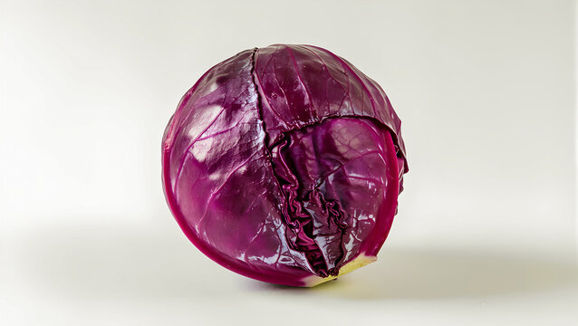 A fresh head of red cabbage on a white background. A whole head of purple cabbage for salads and healthy eating. - Powered by Adobe