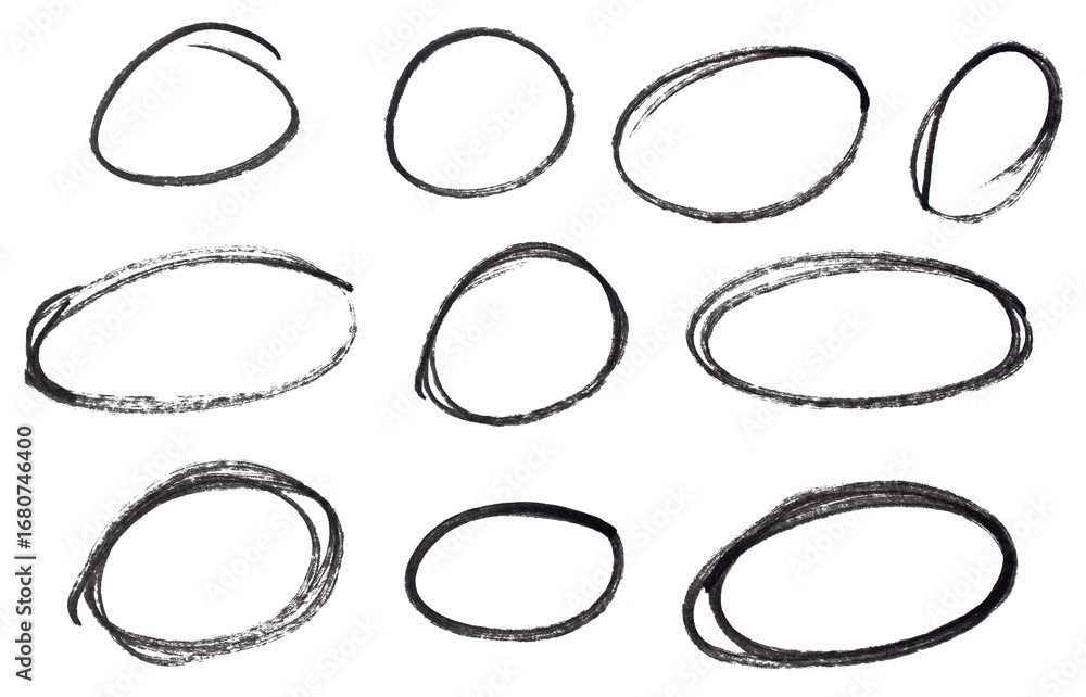 Poster set of black highlight circles on transparent background cut out design elements