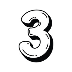Bold retro style number 3 with shading and outline vector illustration vector