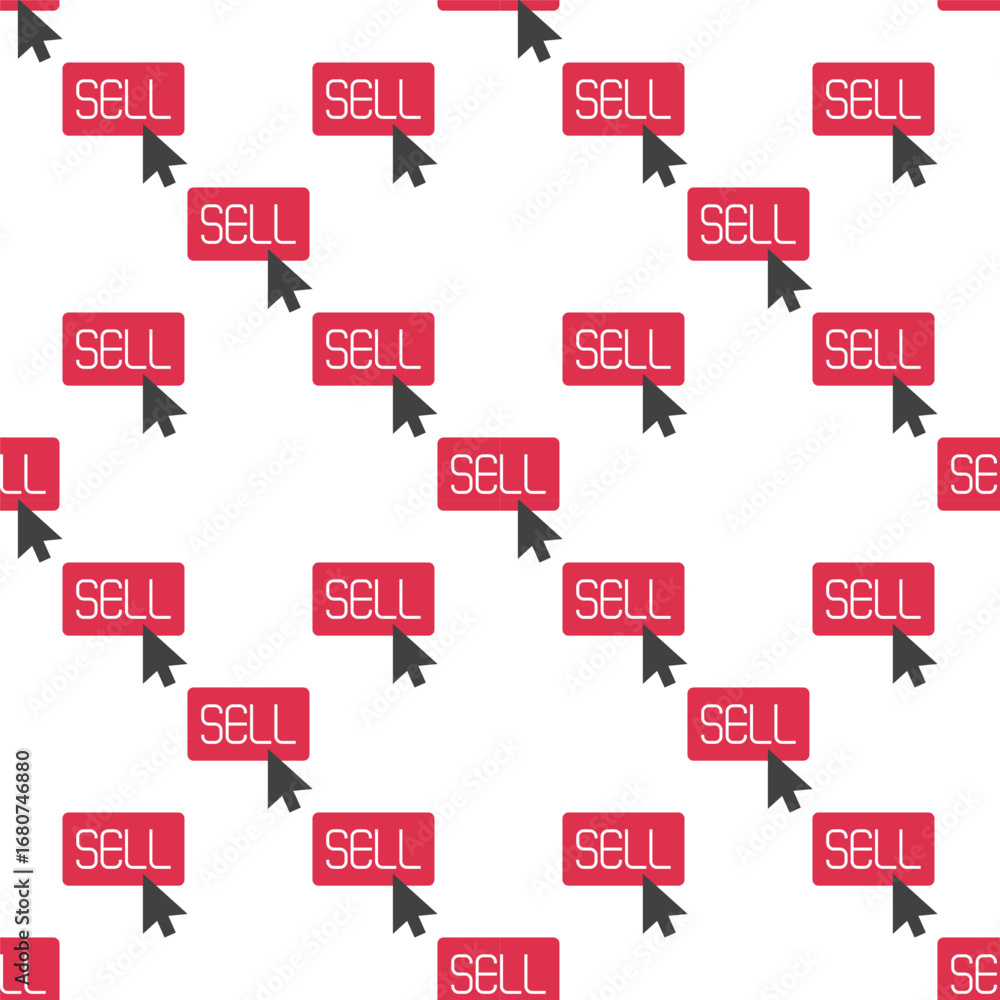 Poster red sell button with mouse cursor vector seamless pattern