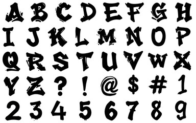 Distressed grunge alphabet letters and numbers set for creative design projects vector