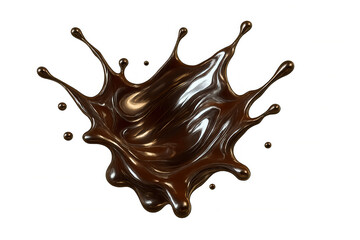 Hot chocolate dynamically splashing, creating crown-like pattern, transparent backdrop highlighting liquid motion for beverage marketing