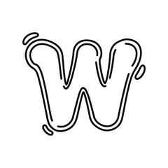 Hand drawn stylized letter w alphabet with playful doodle outline for creative design vector