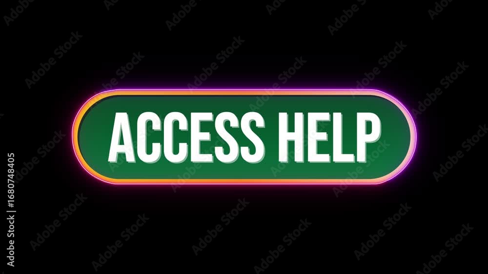 Poster access help, button click animation with computer mouse cursor and luxury neon glow colorful border 