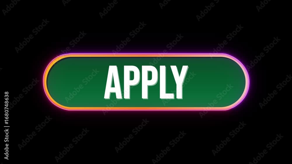 Poster apply, button click animation with computer mouse cursor and luxury neon glow colorful border on bla
