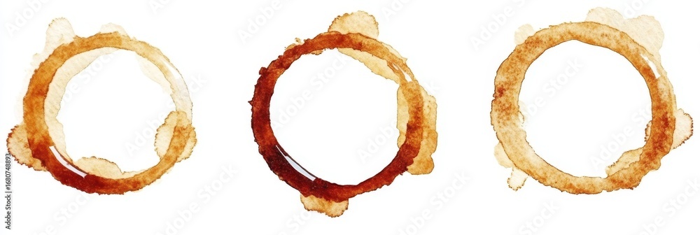 Aufkleber abstract coffee stains on textured paper background with organic elements and circular patterns.