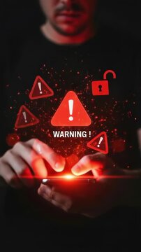 A warning alert with exclamation mark, red triangle, and unlocked padlock symbol digital screen, cybersecurity risk, digital danger, alert icon, warning sign, urgent notification, data breach, unl