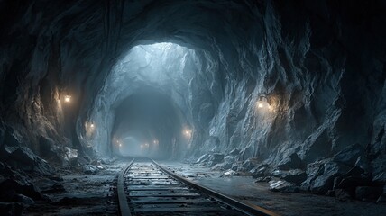 Dimly Lit Mining Tunnel