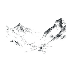 Naklejka premium Majestic mountain landscape drawing for nature inspired designs. Vector illustration