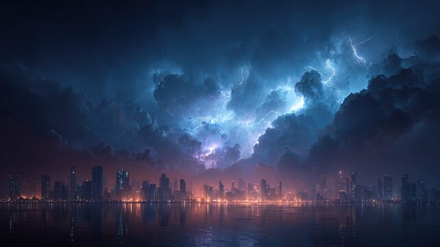 Dramatic City Skyline at Night