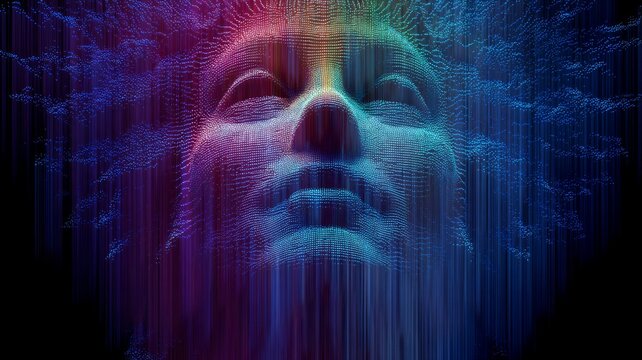 Vivid abstract face with digital data streams neural network AI generated - Powered by Adobe