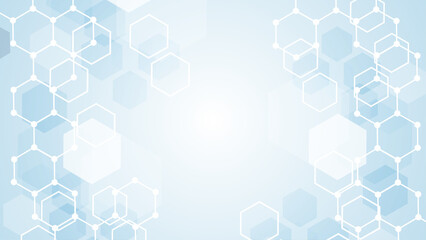 Health care or medical abstract background with hexagons, lines and dots. Scientific innovation banner template concept. Biology and pharmaceutical technology background.  illustration.