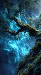 Mystical tree against glowing, otherworldly sky