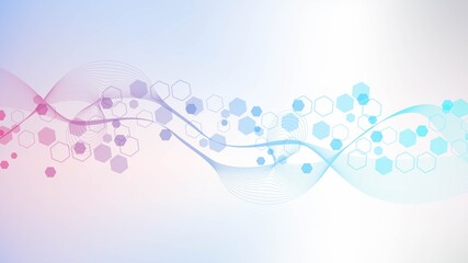 Health care or medical abstract background with hexagons, lines and dots. Scientific innovation banner template concept. Biology and pharmaceutical technology background. illustration.