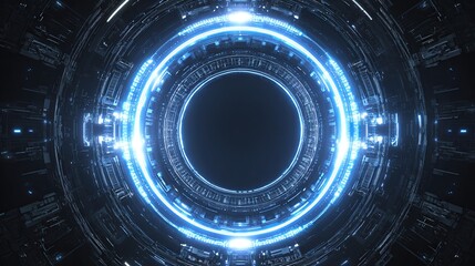 Circular glowing portal in dark tech-style backdrop