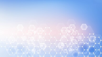 Health care abstract background with hexagons, lines and dots. Medical innovation banner template concept. Biology and pharmaceutical technology background. illustration.
