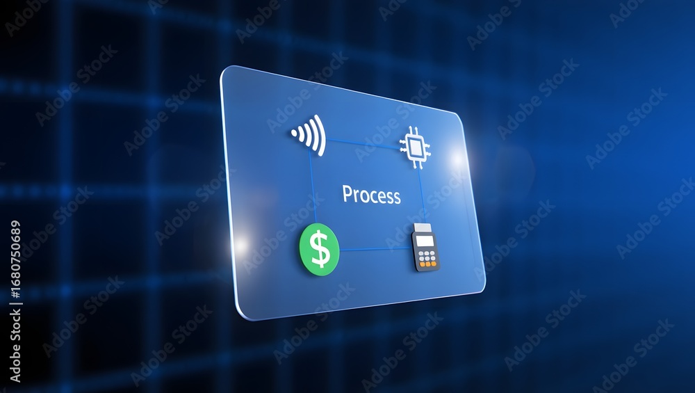 Aufkleber secure financial payment processing illustration with a credit card and nfc terminal, representing m