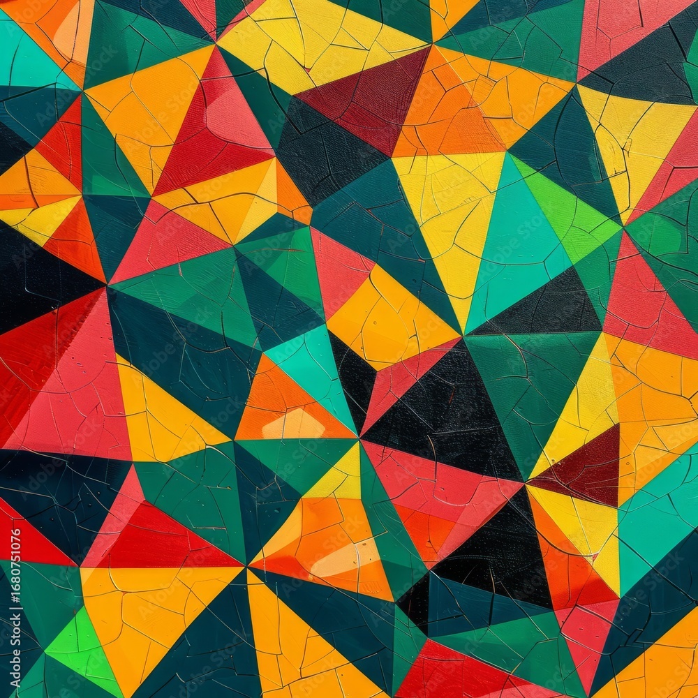 Poster the image showcases a vibrant and abstract geometric pattern filled with sharp, angular shapes