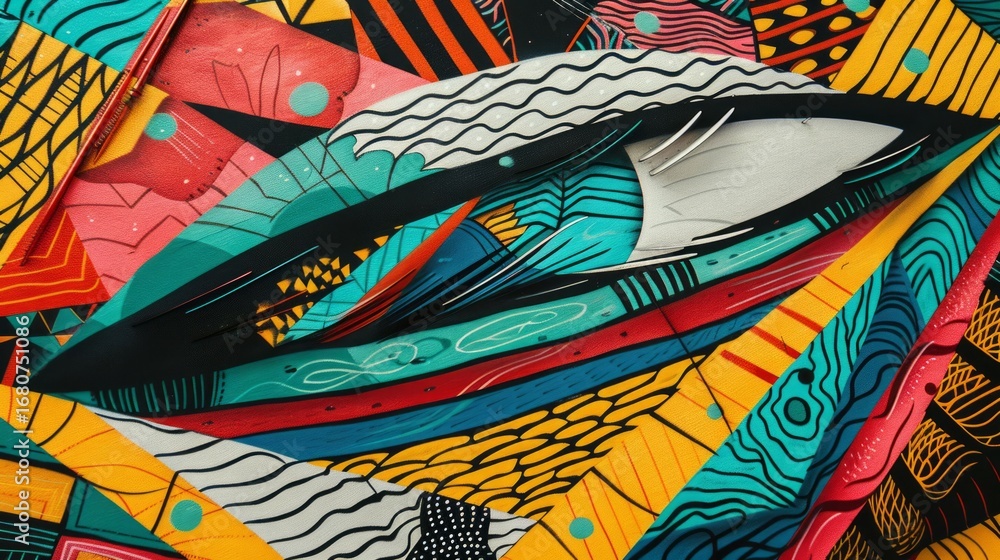 Aufkleber the image showcases an abstract, psychedelic design with intricate patterns and bold shapes