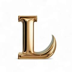 Golden letter L isolated on white background shiny and elegant design for branding.