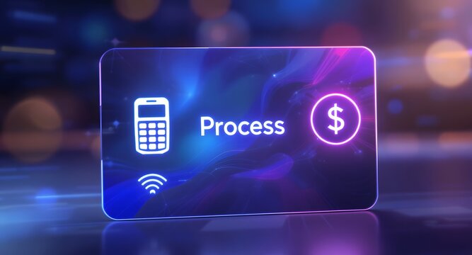 Secure financial payment processing illustration with a credit card and NFC terminal, representing modern digital transactions and fintech technology.