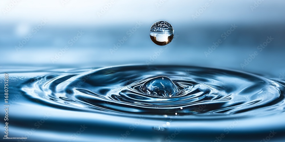 Poster abstract liquid patterns water droplet creating symmetrical ripples and waves in tranquil aqua